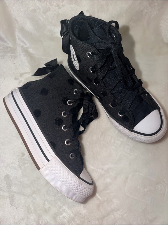 Converse Other - Converse Chuck Taylor All Star Black Polka Dot High Tops Bow Youth Size 1